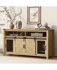 Streamdale Furniture 59.3" Farmhouse Barn Door Sideboard with Mesh Panels and Open Storage