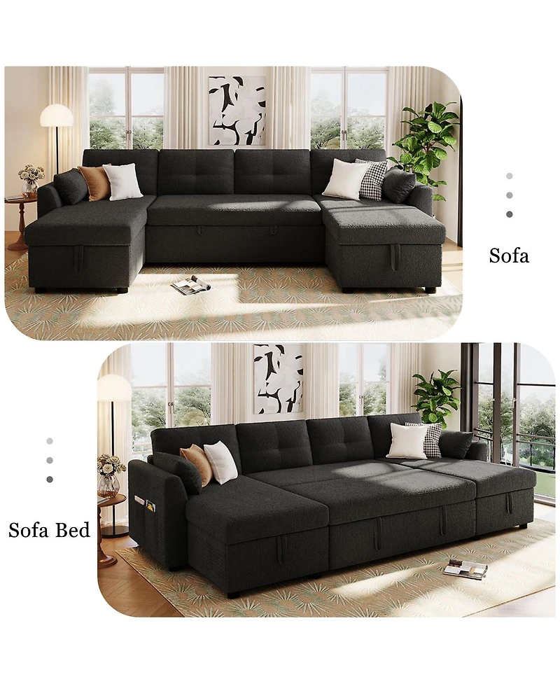 Streamdale Modern U-shaped Sleeper Sofa with Storage & Usb Ports, Green