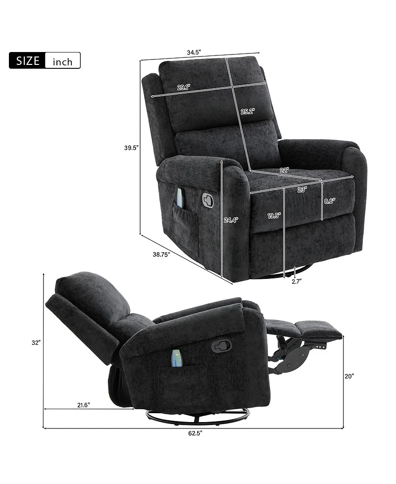 Streamdale Furniture Manual Recliner Massage Chair w/ Side Storage Pocket