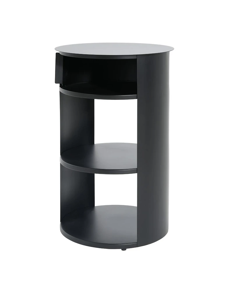 Streamdale Furniture Indoor 3-Tier Metal Round Side Table with Sliding Door Cabinet, Matte Black
