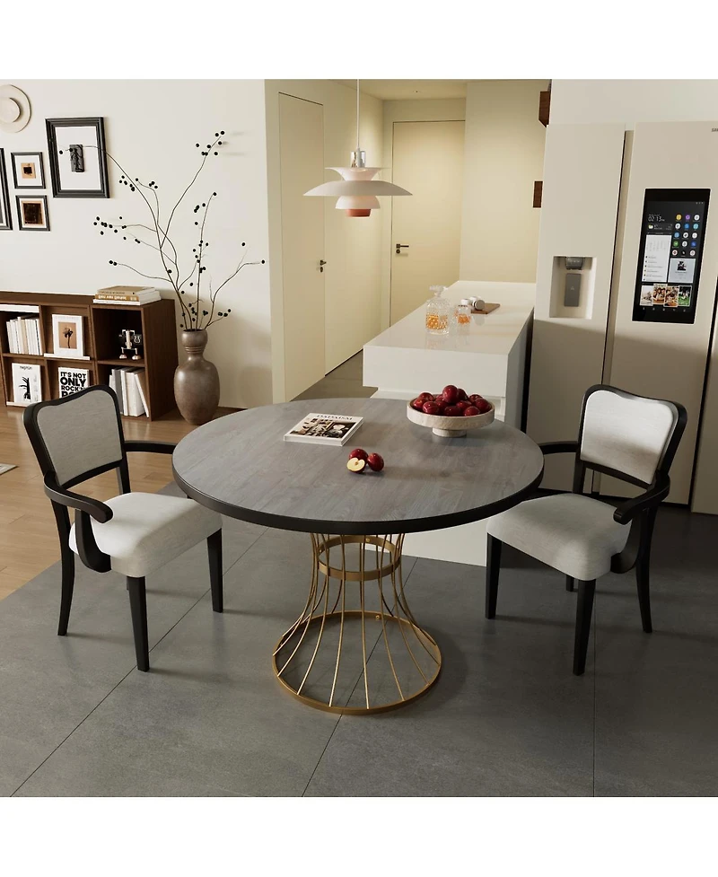 Streamdale Furniture 42" Round Dark Oak Dining Set with 2 Upholstered Chairs - Rustic-Modern Style