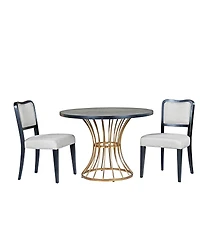 Streamdale Furniture 42" Round Dark Oak Dining Set with 2 Upholstered Chairs - Rustic-Modern Style