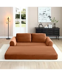 Streamdale 2-in-1 Folding Convertible Sofa Bed, Modern Corduroy Sleeper Couch with 2 Pillows, Orange