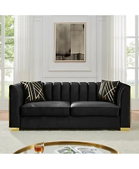 Streamdale Luxurious Velvet Sofa with Geometric Gold Hardware & Metal Feet