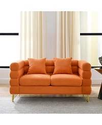 Streamdale Furniture 60Inch 2 Seater Sectional Sofa, Living Room Comfort Fabric, Deep Seating, Orange Teddy