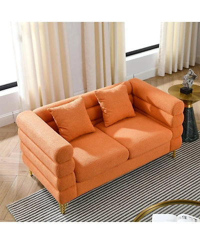 Streamdale Furniture 60Inch 2 Seater Sectional Sofa, Living Room Comfort Fabric, Deep Seating, Orange Teddy