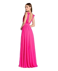 Mac Duggal Women's Sleeveless Pleated Chiffon V-Neck Gown