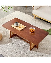 Streamdale Furniture Solid Wood & Rattan Coffee Table for Living Room