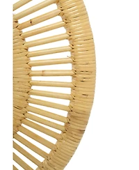 Wicker Village Round Wall Hanging Mirror with Rattan Frame, Boho Decorative Mirror, Natural Finish for Living Room, Bedroom & Bathroom