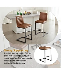 Streamdale Furniture Faux Leather Bar Stool - 26-Inch Tufted, Black Metal Frame (2 Sets)