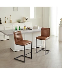 Streamdale Furniture Faux Leather Bar Stool - 26-Inch Tufted, Black Metal Frame (2 Sets)