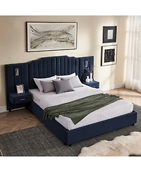 Streamdale Furniture Queen Size Velvet Upholstered Bed Frame with Vertical Stripes