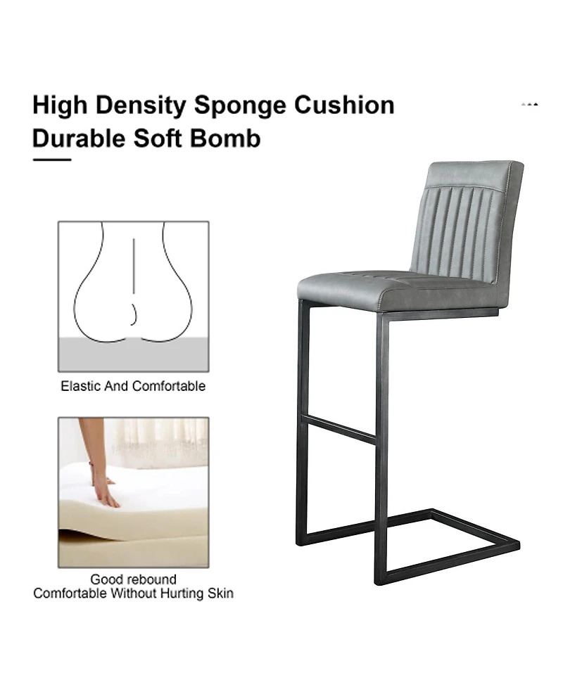 Streamdale Furniture Faux Leather Bar Stool - Padded Seat, Metal Frame - Kitchen Island Seating