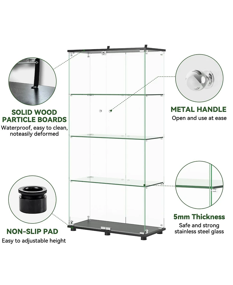 Streamdale Furniture Glass Display Cabinet with Lock, 4-Shelf Double Doors