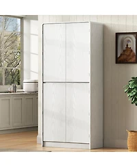 Streamdale Furniture 72" Farmhouse Kitchen Pantry Cabinet with 8 Shelves, Curved Storage, Hidden Drawer