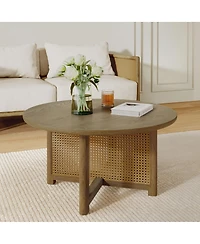 Streamdale Furniture 32" Rattan Coffee Table, Round Rattan Woven Wood Coffee Table