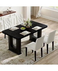 Streamdale Furniture Furniture Stylish Black Wood Textured Dining Table and 4 White Pu Chairs Set.
