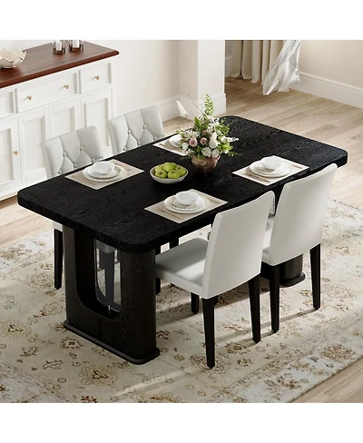 Streamdale Furniture Furniture Stylish Black Wood Textured Dining Table and 4 White Pu Chairs Set.