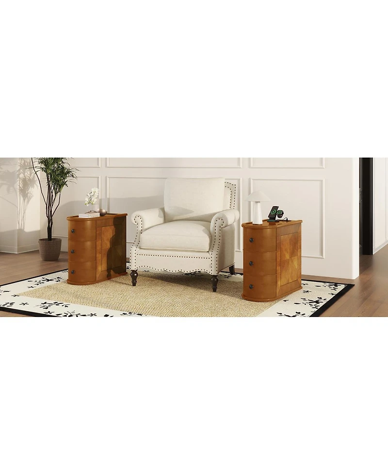 Streamdale Furniture Streamdale Charging Station Sofa Side Table with Drawers, No Assembly Required