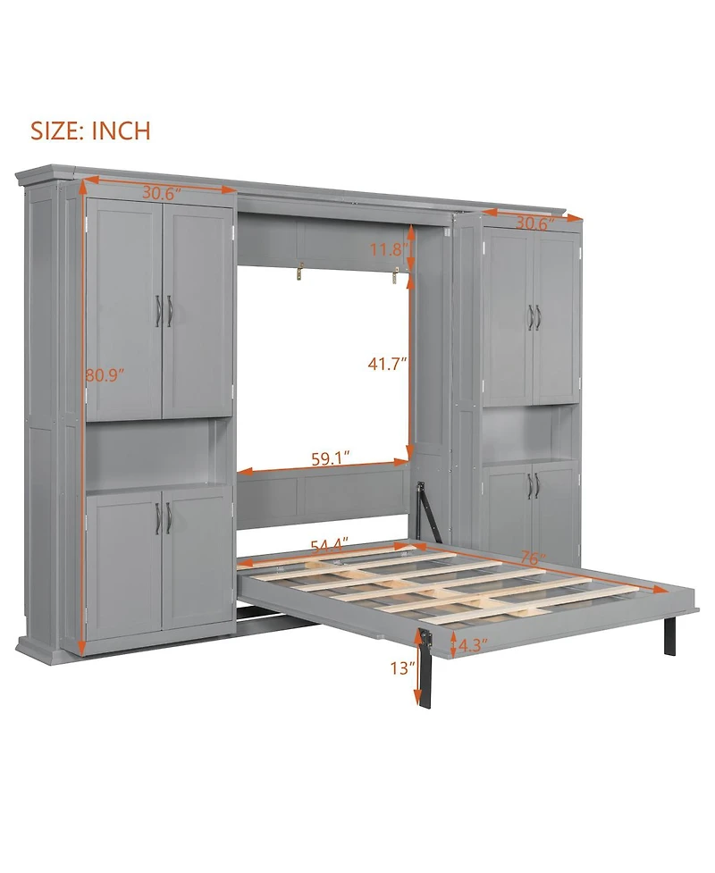 Streamdale Furniture Full-size Murphy Bed with Dual Sliding Storage Shelves