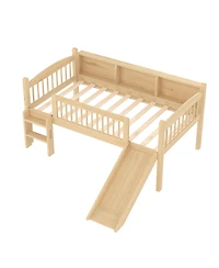 Streamdale Furniture Loft Bed with Storage Shelves, Solid Wood, Led Lights, Guardrails