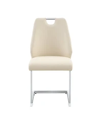 Streamdale Furniture Streamdale Dining Chairs Set of 4, Off-White Faux Leather w/ Gold Mesh, Silver Ring, Chrome Handle