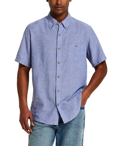 Weatherproof Vintage Men's Short-Sleeve Vertical Dobby Striped Shirt