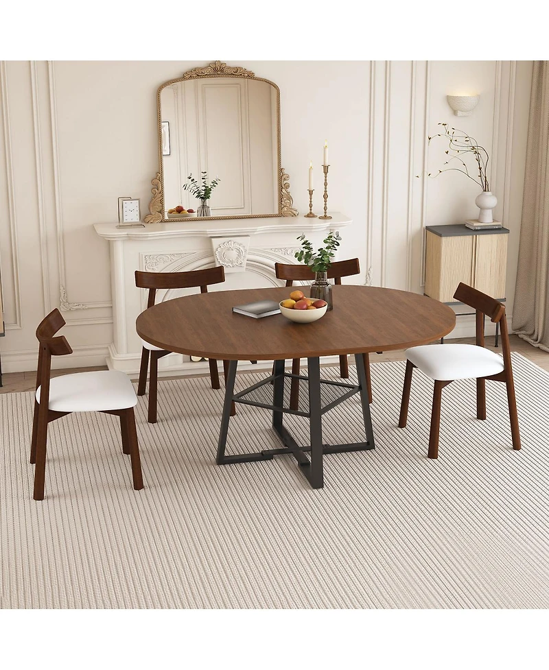Streamdale Furniture 47" Extendable Round Dining Table Set for 4-8 with 4 Walnut Chairs