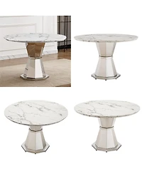 Streamdale Furniture Round Marble Dining Table with Stainless Steel Base