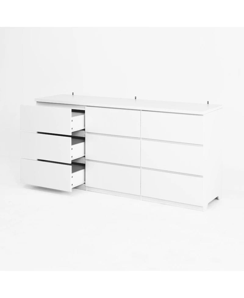 Streamdale Furniture White 9 Drawer Cabinet/Dresser for Bedroom, Living Room, Hallway, Entryway