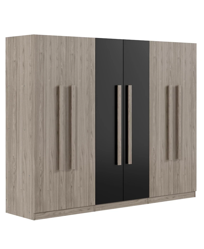 Streamdale Furniture 6-Doors Wooden Wardrobe Storage for Bedroom,with 2 Drawers Inside,Black+Nature