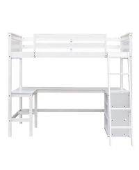 Streamdale Furniture Twin size Loft Bed with Shelves and Desk, Wooden Loft Bed with Desk