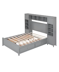 Streamdale Furniture Full Size Wooden Bed With All-in-One Cabinet and Shelf
