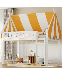 Streamdale Furniture Full Loft Bed with Canopy, Led Lights & Book Shelf