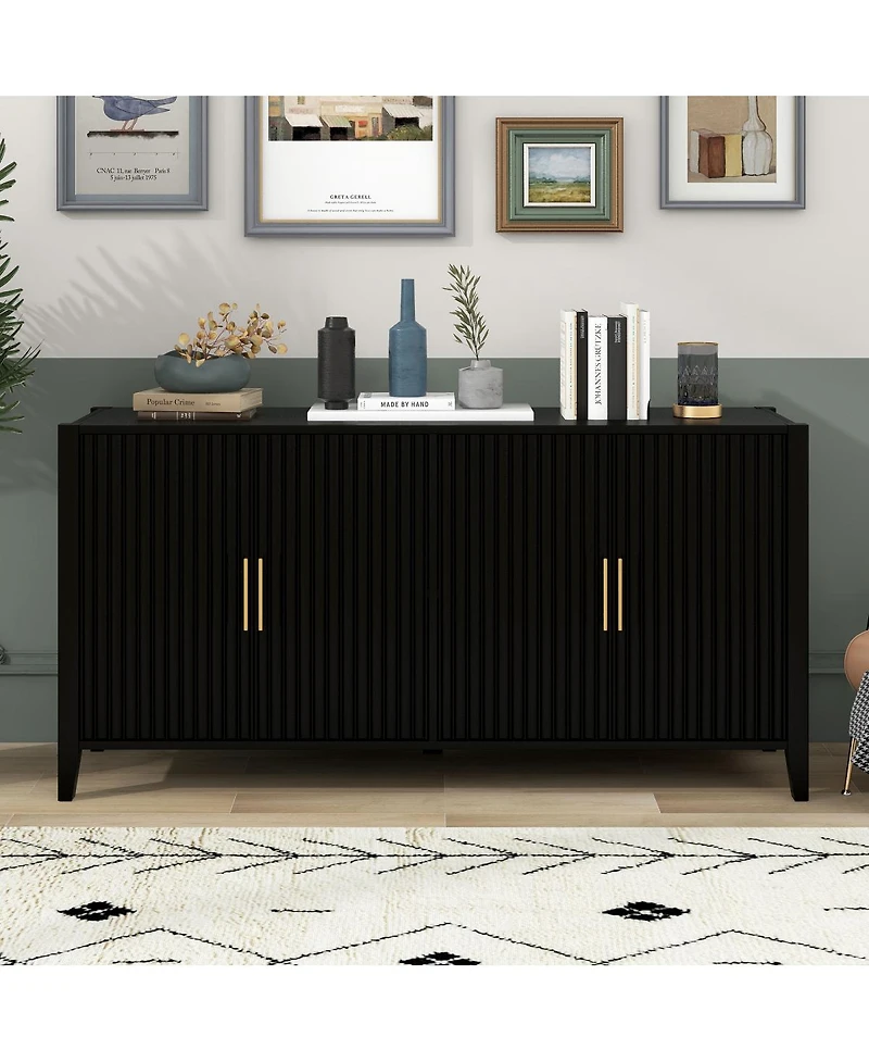Streamdale Modern 4-Door Slatted Sideboard with Elegant Design (Black)