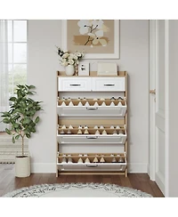 Streamdale FurnitureWhite + Oak 3-Door 2-Drawer Shoe Cabinet with Large Storage