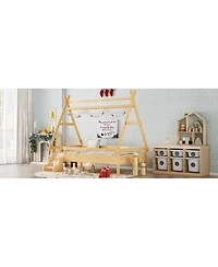 Streamdale Furniture Twin House Platform Bed with Stairs, Solid Wood Twin Bed Frame, Low Profile