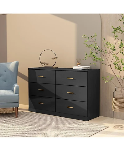 Streamdale Furniture Streamdale Modern Black 6-Drawer Dresser - Wide Chest of Drawers for Bedroom
