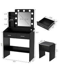 gaomon Vanity Desk with Mirror and Lights, Makeup Vanity with Power Outlet