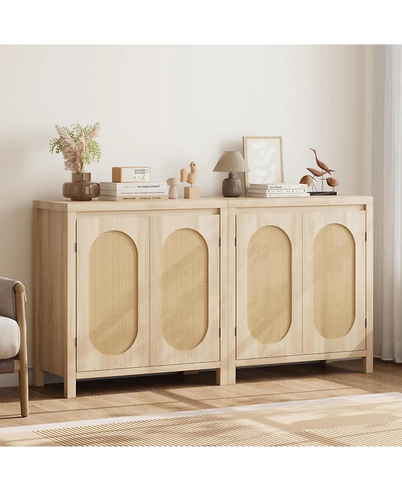 gaomon Rattan Buffet Sideboard Cabinet, Kitchen Storage Cabinet with Doors for Hallway, Beige