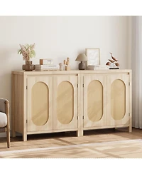gaomon Rattan Buffet Sideboard Cabinet, Kitchen Storage Cabinet with Doors for Hallway, Beige