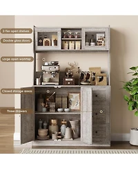 gaomon 67" Kitchen Pantry Cabinet with Microwave Shelf, Storage Hutch with Doors, Shelves & Drawers, Wooden Coffee Bar Sideboard