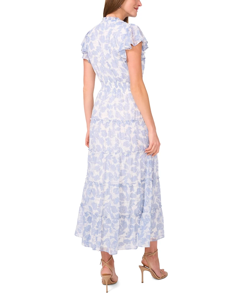 Msk Petite Split Neck Tiered Maxi Dress