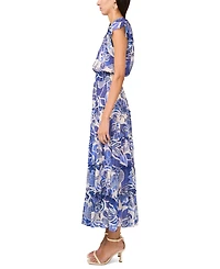 Msk Petite Split Neck Flutter-Sleeve Tiered Maxi Dress
