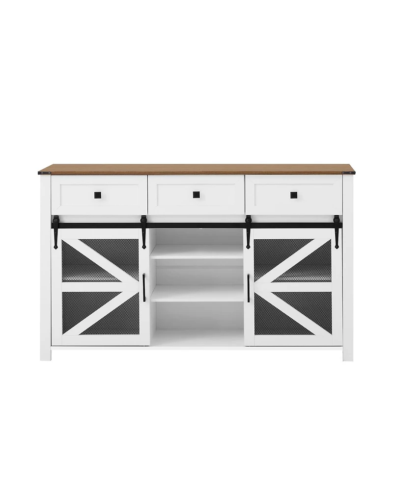 Streamdale Furniture 55" Sliding Barn Door Sideboard with 3 Drawers & Adjustable Shelves