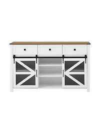 Streamdale Furniture 55" Sliding Barn Door Sideboard with 3 Drawers & Adjustable Shelves