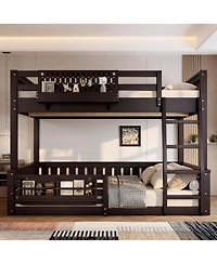 Streamdale Furniture Full Xl over Queen Bunk Bed with Ladder, Guardrails, Pegboard & Bookshelf, Espresso