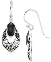 Macy's Marcasite (0.09 ct. t.w.) and Onyx (1 ct. t.w.) Drop Earrings in Sterling Silver