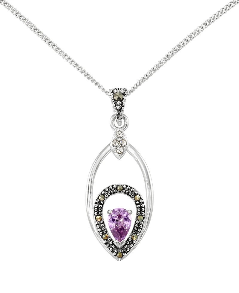 Macy's Marcasite (0.40 ct. t.w.) and Amethyst (1/2 ct. t.w.) Teardrop Pendant Necklace in Sterling Silver