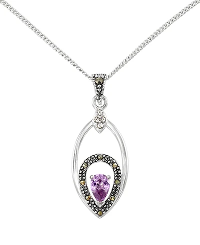 Macy's Marcasite (0.40 ct. t.w.) and Amethyst (1/2 ct. t.w.) Teardrop Pendant Necklace in Sterling Silver